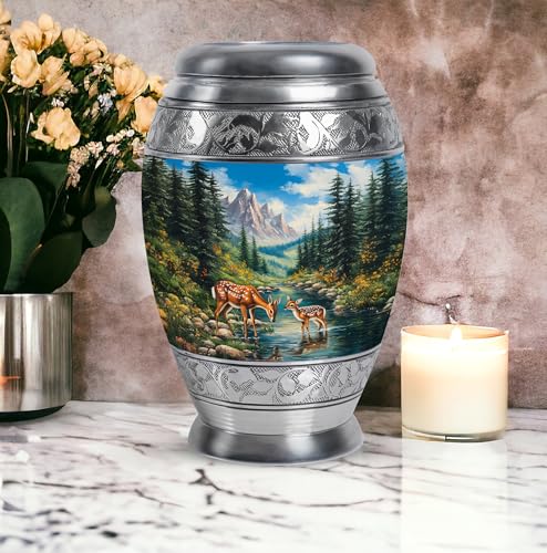 Image of Deer Urn Decorative Large Burial Urn for for Women & Men 1 Large & 4 Small | Keepsake Funeral Urns, Small Urns for Men & Women, Keepsake Urn for Mom & Dad