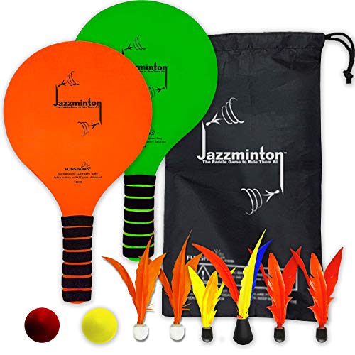 Funsparks Paddle Ball Game Jazzminton Deluxe with LED Birdie - Indoor/Outdoor Game