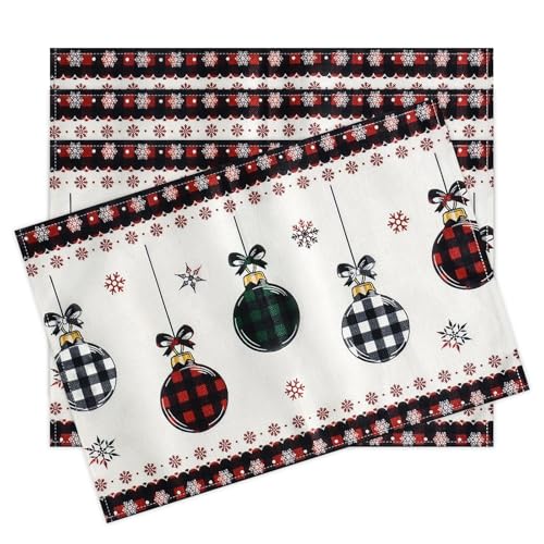 4er Set Platzset Weihnachten 30x45cm Weihnachtskugeln Tischsets Leinen...