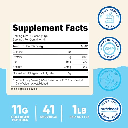 Nutricost Collagen Peptides Powder 1LB (454 G) - Grass Fed Bovine Collagen Hydrolysate (Unflavored) - Image 3