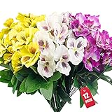 Aufind 12 Bundles Artificial Pansy Flower, Faux Fake Silk Wild Daisy Flowers Decor for Home Garden O