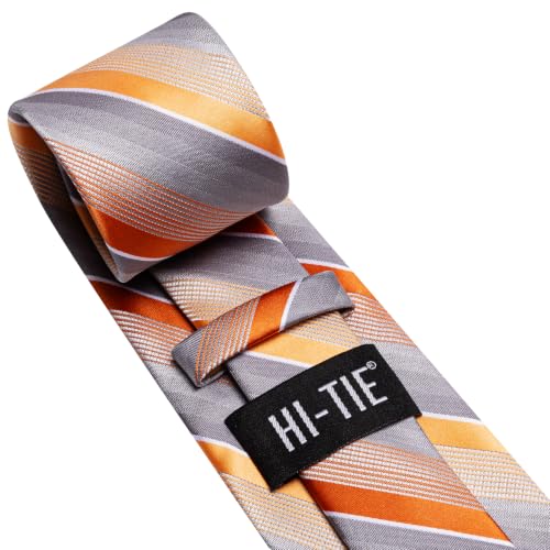 Image of Hi-Tie Men Silk Ties Set with Flower Lapel Pin Necktie Pocket Square Cufflinks for Tuxedo Wedding Business