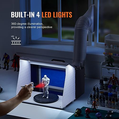 VEVOR Airbrush verfcabine 405 x 330 x 355 mm draagbare spuitcabine 5,2 m³/min dubbele ventilator zuigcabine met LED-verlichting draaiplateau voor modelbouw knutselen - Afbeelding 5