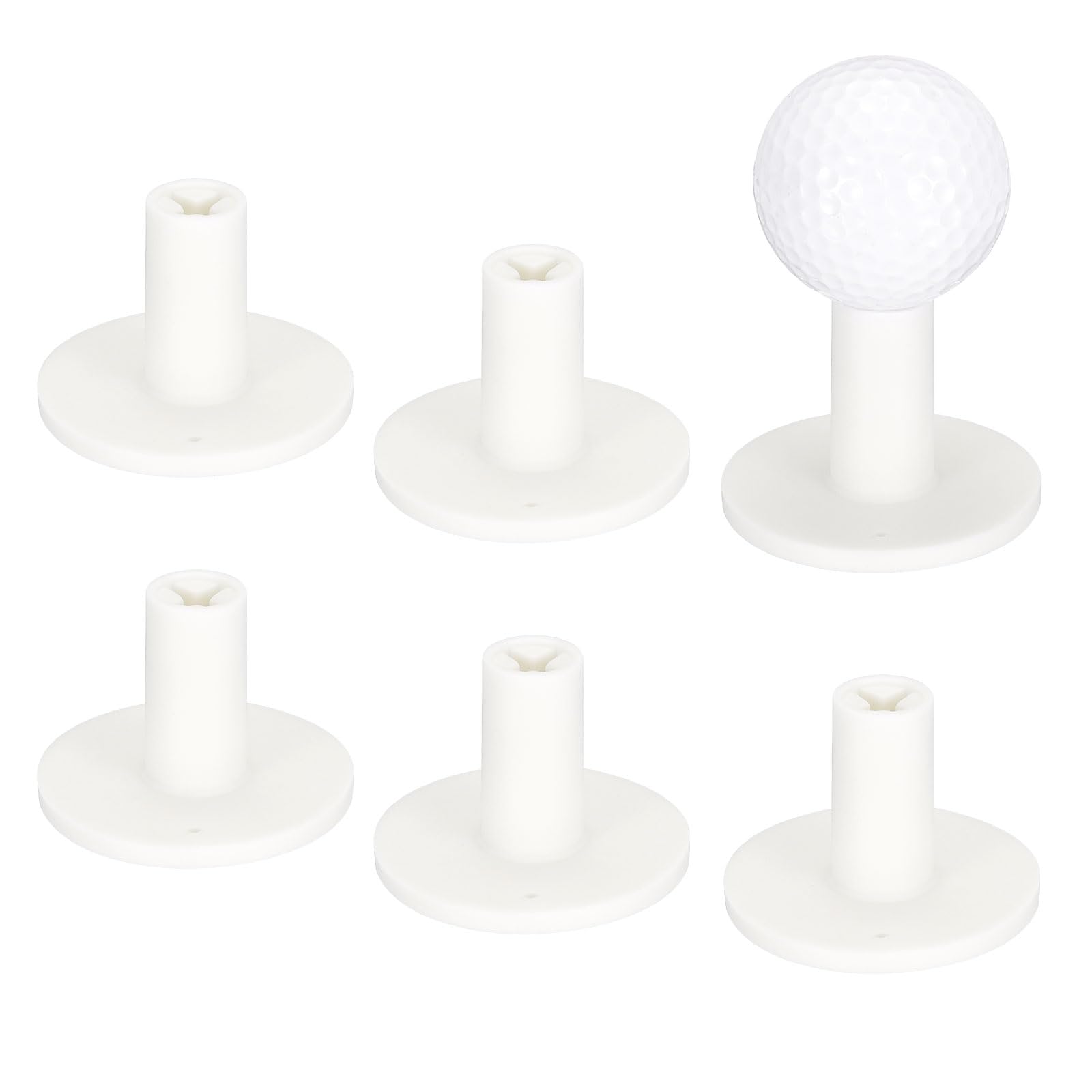 TIXIPEM 1.5IN Rubber Golf Tees [6PCS] - Flexible Stable Ball Holder Use for Home & Outdoor & Indoor Tall Training Driving Range - [White] Hitting Mats