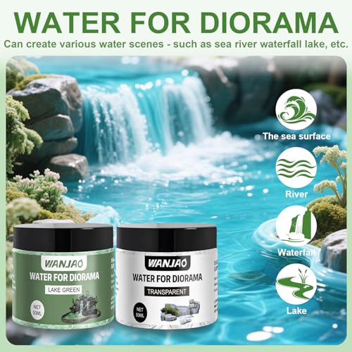 WANJAO Water for Diorama, Realistic Water Woodland Scenics Realistic Waters Gel Diorama Supplies with 6 Colors Pigment and Brushes for Modelers Miniature Enthusiasts 50ml*2 - Image 4