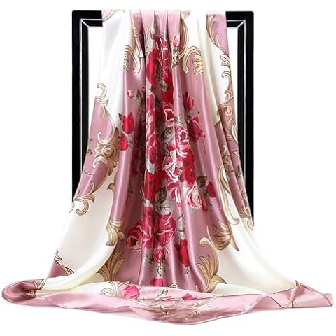 NaSoPerfect 35" Silk Like Scarf Women's Large Satin Square Sunscreen Rose Hair Scarves Wraps Headscarf for Sleeping Purple Cover