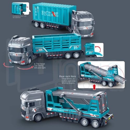 Image of Container Transport Truck Set Manual Push Power Large Transport Trailer Vehicles Truck Toys Alloy Diecast Truck Set Toy Best Birthday Gift for Kids