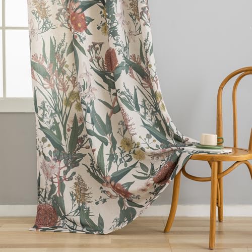 Image of Linen Botanical Curtains 63 Inch Length Pair Whimsical Protea Flower Garden Curtains Retro Farmhouse Light Filtering Window Curtain Panels for Dining Room Country Cottage Home Decor 50 inch W x 63 inch L