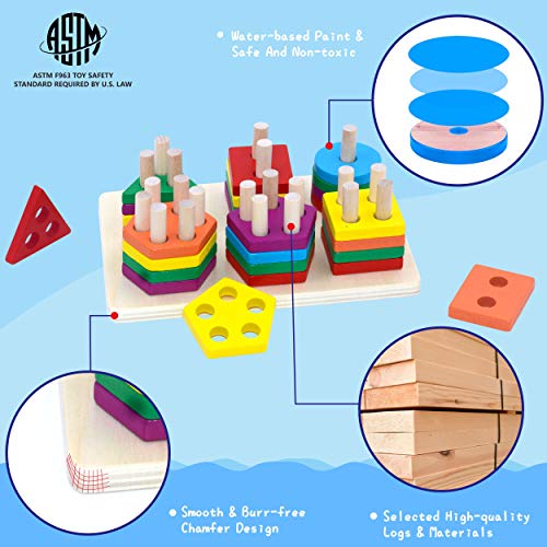 image for SpriteGru 36 PCS Preschool Wooden Educational Toys, Shape Color Recogn