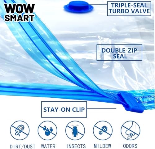 Image of WOWSMART 4 Medium size Space Saver Sealer Compression Bags for Comforters, Blankets, Pillows, Bedding, Clothes, storage bags, Space Saver, fast vacuum, double zip, reusable vaccine sealer bags