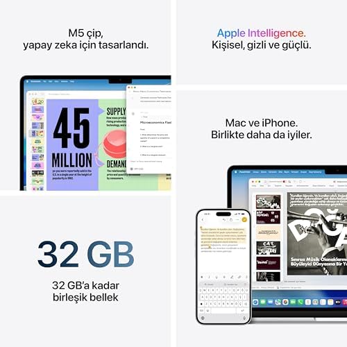 Apple M5 çipli 13 inç MacBook Air Laptop: Yapay zeka ve Apple Intelligence için tasarlandı, 13.6 inç Liquid Retina Ekran, 32GB Birleşik Bellek, 512 GB SSD Depolama, 10 CPU, 8 GPU; Yıldız Işığı - Görsel 5