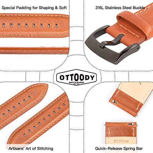 Image of OTTOODY Leather Watch Bands Quick Release, Elegant Top Grain Leather Watch Straps for Men & Women, Choice of Color & Width - 18mm, 19mm, 20mm, 21mm or 22mm Wristbands Bracelet for Watch & Smartwatch