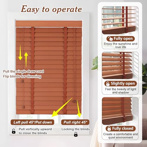 2" Slats Wood Blinds for Indoor Windows, Custom Wood Window Blinds, Wooden Venetian Horizontal Blinds & Shades for Indoor Windows, Office, Living Room, Bedroom