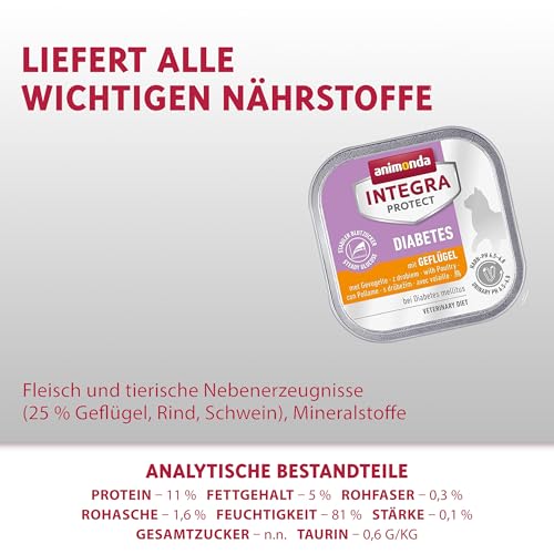animonda INTEGRA PROTECT Diabetes mit Geflügel (16 x 100 g), Katzennassfutter bei Diabetes mellitus, Katzen Diätfutter für zuckerkranke Katzen, Nassfutter ohne Zucker