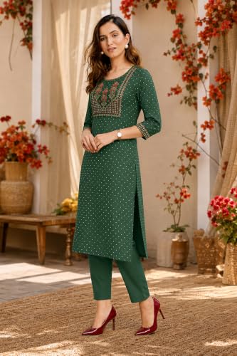Image of MIRCHI FASHION Women's Straight Fit Rayon Sequins Embroidered and Polka Dots Printed Kurti Only