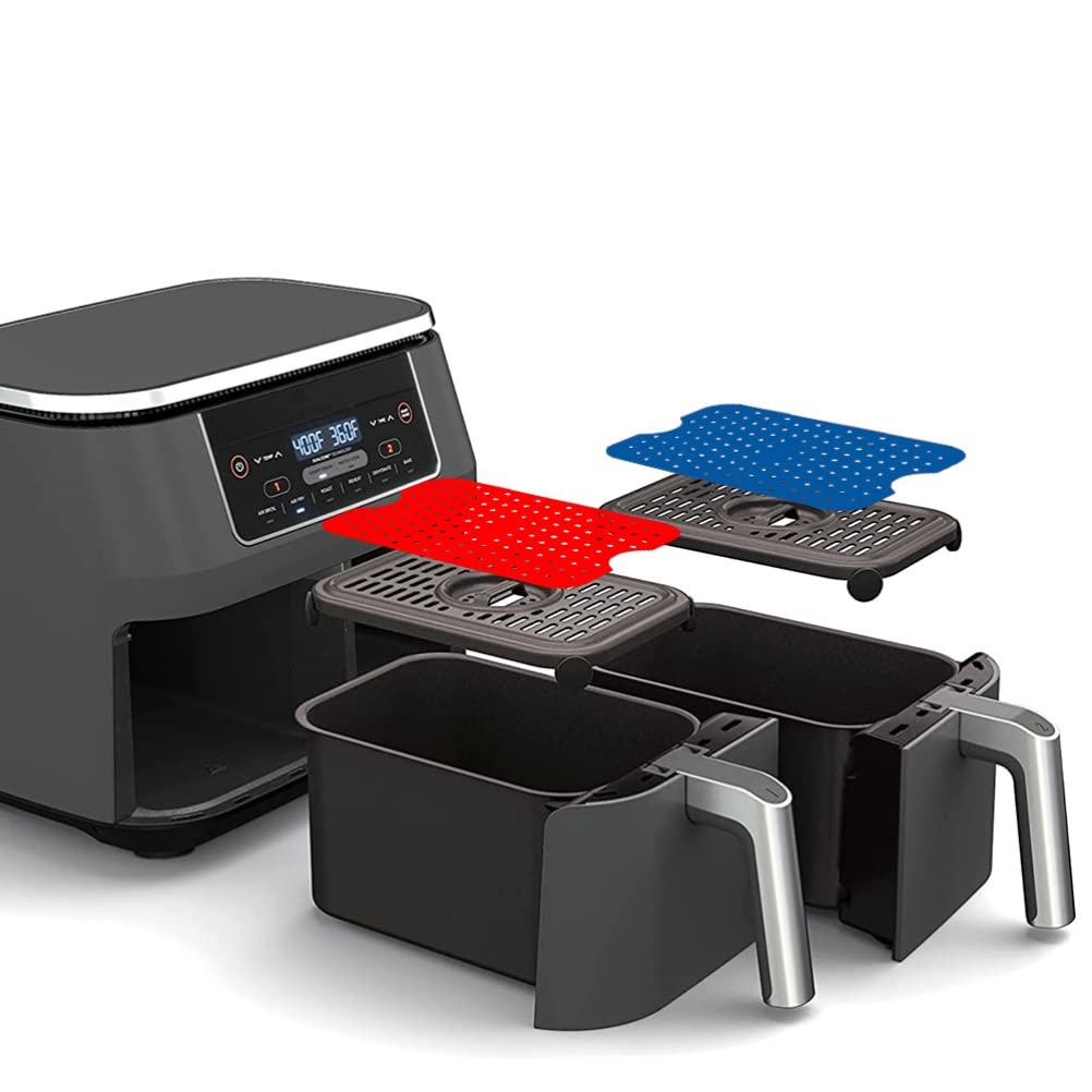 Silicone Air Fryer Liners, Reusable Double Basket Mats, Non-Stick Air Fryer Accessories Basket Mats for Kitchen Tool