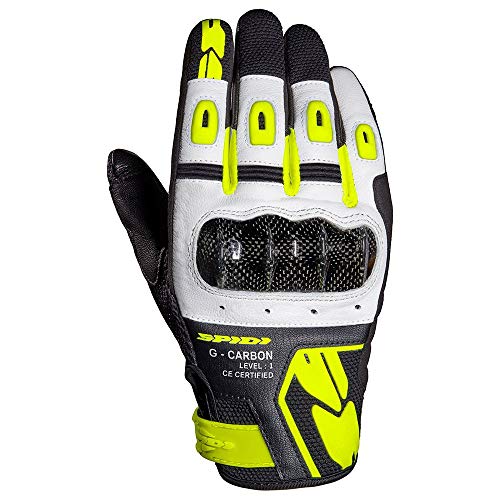 G-Carbon Motorcycle Gloves Black Neon Yellow Size S with Resistive Touch Screen Function and Protective Padding Abrasion Resistant and Breathable Leather Motorcycle Gloves