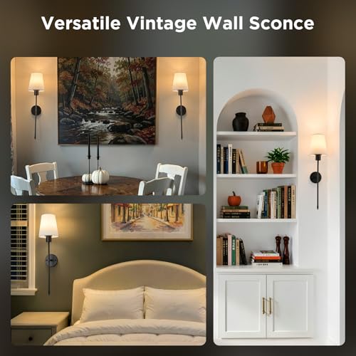 Image of Brightown Battery Operated Wall Sconces Set of 2,Black Sconces Wall Decor | RGBWW Rechargeable Wall Lights with Dimmable Magnetic Bulbs & Remote, Wireless Wall Lamp for Living Room Bedroom Hallway