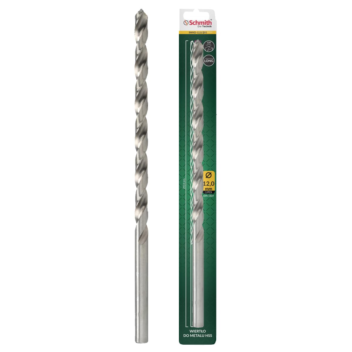 Foret Long HSS pour Métal, Acier et Fonte – DIN 1869, 12 mm / 295 mm - Angle de Pointe 118° - Adapté aux Professionnels Comme aux Bricoleurs