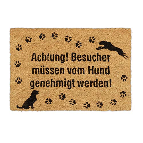 Relaxdays Fußmatte Kokos, Kokosmatte mit Hundemotiv, Türmatte Innen & Außen, Schuhabtreter, Türvorleger 40x60 cm, Natur