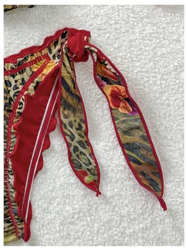 Women's 2 Piece Retro Cheetah Bathing Suit Halter Triangle Beach Swimsuit Tie Side Thong Bikini Sets4