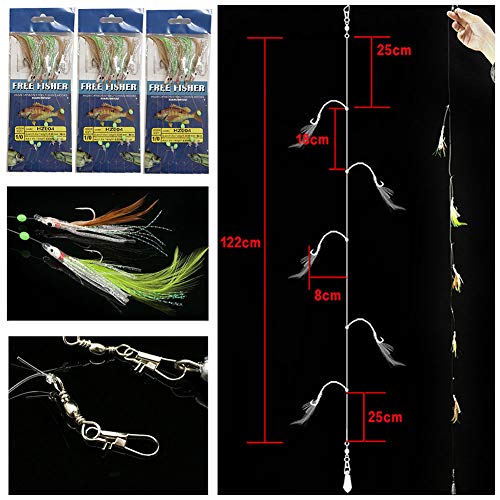Free Fisher 22 Packs Bait Rigs Fishing Flasher Lures Bait Rigs Fish Skin, Glow Fishing Beads High Carbon Hooks For Freshwater/Saltwater #TOP3