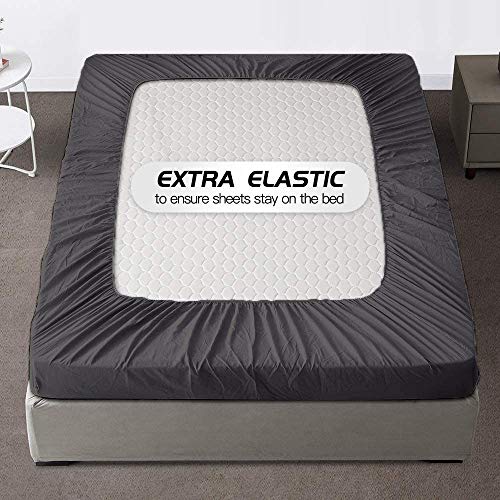 Image of All Around Brushed Microfiber Double Bed Fitted Sheet - (72 x 78) Inches - 12'' Deep Pocket Elastic Fitted Bedsheet + 1 Pillow Cover 400 Series Extra Soft & Easy Fit - Dark Grey