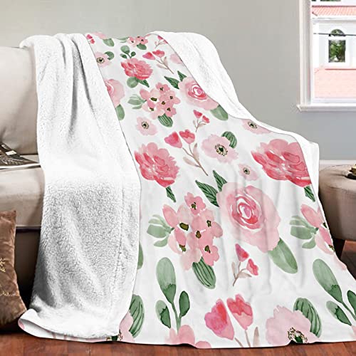 Domgoge Floral Blankets, Pink Rose and Throws, Soft Cozy Flannel Flower Blanket, Fluffy Fuzzy Rosebuds Print Throw, 101x127cm - Image 3