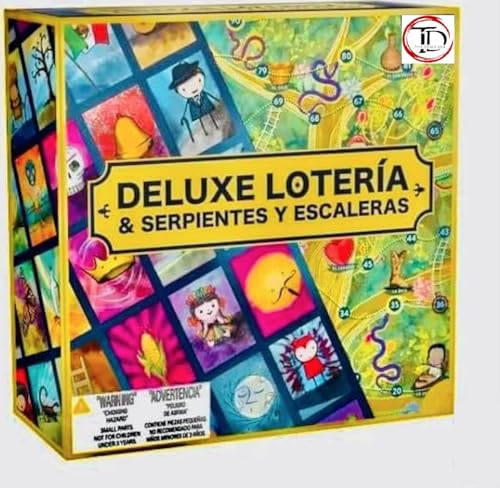 TOY DEALS USA Loteria Deluxe Limited Edition & Serpientes Y Escaleras Mexican Game (Snakes and Ladders) Juegos de Mesa Up to 8 Players 8 Double Sided Wooden Playing Boards. Adults.
