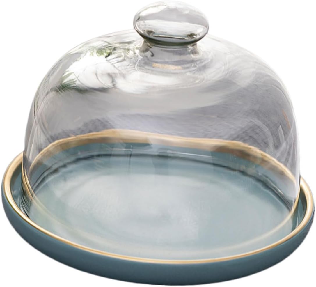 GLEAVI 1Set Food Cover with Tray Transparent Glass Cake Lid for Fresh Keeping Kitchen Accessory Food Tent Easy to Use with Handle