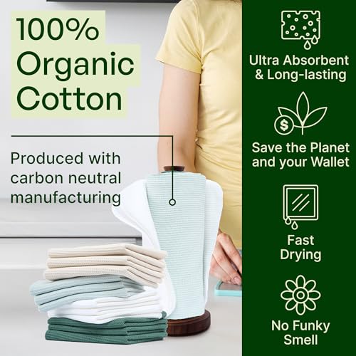 Image of mioeco 24 Pack Multicolored Reusable Paper Towels - Nature Friendly - Organic Cotton Alternative - Thick, Strong, Paperless Kitchen Dish Cloths - Reusable Napkins - Dish Towels - Cloth Napkin