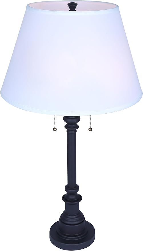 Canarm Canarm Nevan Table Lamp 2-Light 30.5-Inch with Bronze Finish and White Fabric Shade, Pull Chain Switches Ideal for Living Room and Bedroom