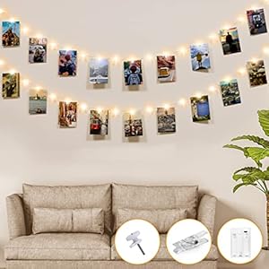 Fotowand für Zimmer Deko,kolpop Lichterkette mit Klammern für Fotos 5M 50LED Foto Batteriebetriebene Fotoclips für Wohnzimmer, Weihnachten, Hochzeiten, Party Bilder Aufhängen
