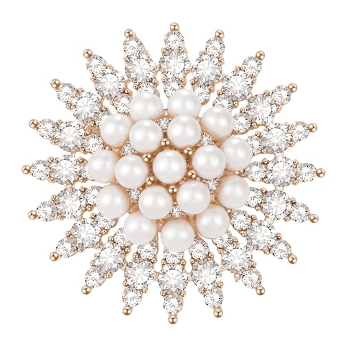 Image of SELOVO Bling Elegant Crystal Simulated Pearl Snowflake Brooch Pin