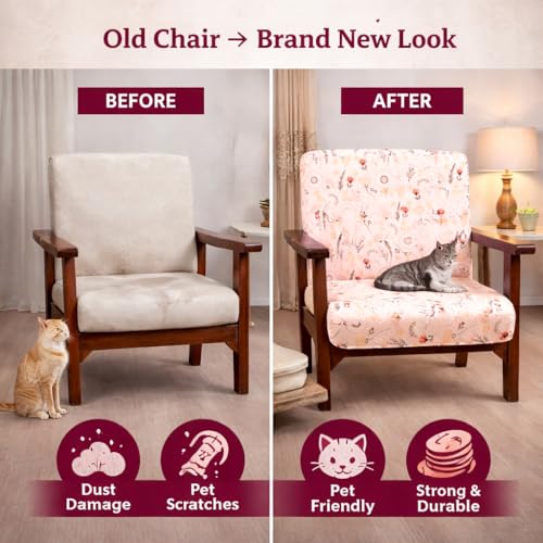Image of STITCHNEST 'Contour Fit Series' Stretchable Printed Wooden Sofa Cover (Pack of 6) - Elastic Wooden Chair Cover | Wooden Sofa Seat Cover | Size - 20-21 x 20-21 x 3-5 in