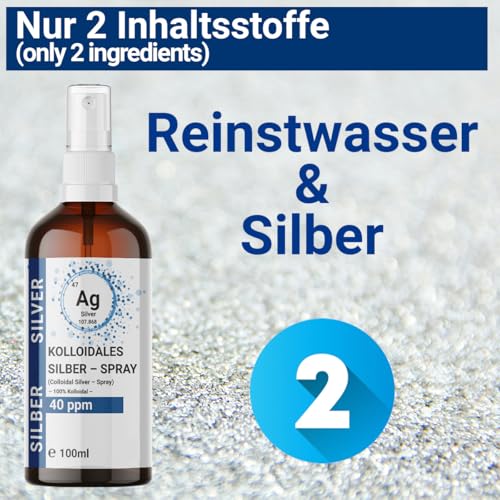 1x 100ml Kolloidales Silber Spray (40 ppm) in Braunglasflasche – Sprühflasche | Silberwasser | Reinstwasser