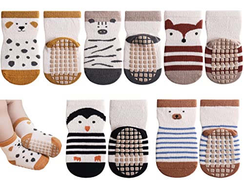 Image of Exegawe Toddler Non Slip Socks, Cute Baby Socks with Grips Crew Socks 5 Pairs