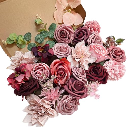 Künstliche Blumen mit Stielen, Kuenstliche Blumen Dusty Rose, Verschiedene...