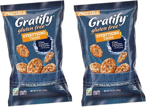 Image of Osem Gratify Gluten Free Everything Thins - Gratify Gluten Free Pretzel Crisps, GF Party Snack Bags, Thins with Onion & Garlic Seasoning - 10.5 oz Bag (Pack of 2)