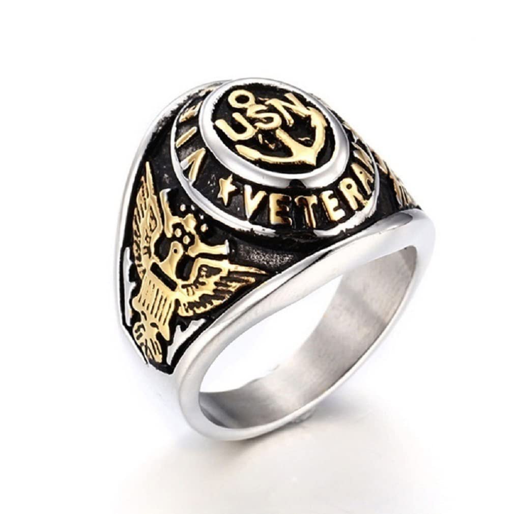 United States Navy Ring for Men, USN Anchor Sailor Ring, Vietnam Veteran Ring, Gold Flying Eagle Ring, US Military Army Ring, Military Collectibles Gift