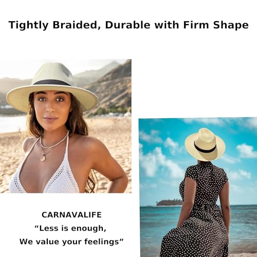 Panama-Hut für den Sommer, Panama-Strohhut für Damen und Herren, Unisex, breite Krempe, UPF 50, faltbar, intensiv geflochten, beige, One size