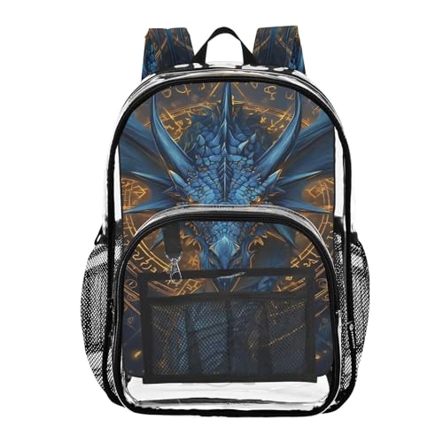 Dragon Magic Circle Clear Backpack Heavy Duty See Through Transparent PVC BookBag for Kids Boy Girl School Work