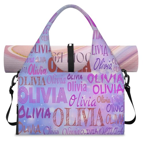 KFNHN Personalized Canvas Tote Bag with Yoga Mat Carrier Strap for Workout, Pilates, Travel, Beach and Gym, Purple Galaxy Universe Background