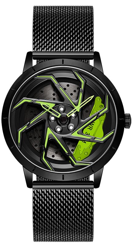 Image of FANMIS Men's Racing Car Wheel Watch 3D Spinning Dial Stainless Steel Watch | Creative 3D Spinning Car Quartz Large Skeleton Face and 30M Water Resistance Designed for Car Fans and Daily Wear.