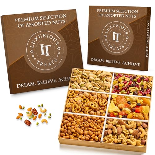 Easter Gift Tray for Adults | Gourmet Mixed Nuts Snacks Care Package | College Students Teens and Adult, 6 Assortment Healthy Snack Tray Gourmet Nuts Variety Pack, Dorm Gifts for Boys and Girls