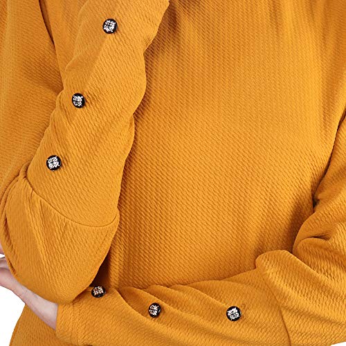 Image of POPWINGS Casual Solid Puff Button Long Sleeves Tops for Women || Summer Round Neck and Stylish Western Top for Women