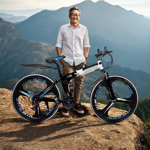 Image of BMV X6 Foldable Cruiser Bicycle | 26-Inch Bike with 21-Speed Gears, Dual Disc Brakes, Hydraulic Suspension & Carbon Steel Frame | Perfect for City & Off-Road Adventures (Black 3 s)