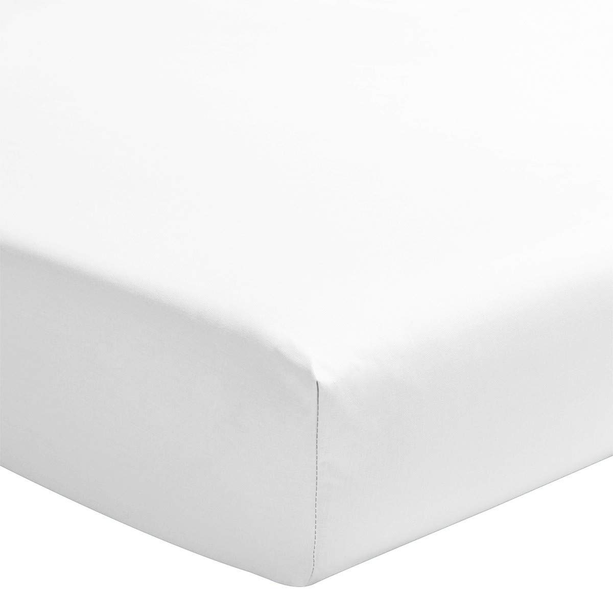 Home Linge Passion 100% Cotton Fitted Sheet, 57 Thread Count, Size 140 x 190 cm, White, 35 cm Deep, Tight Weave, Soft - Image 2