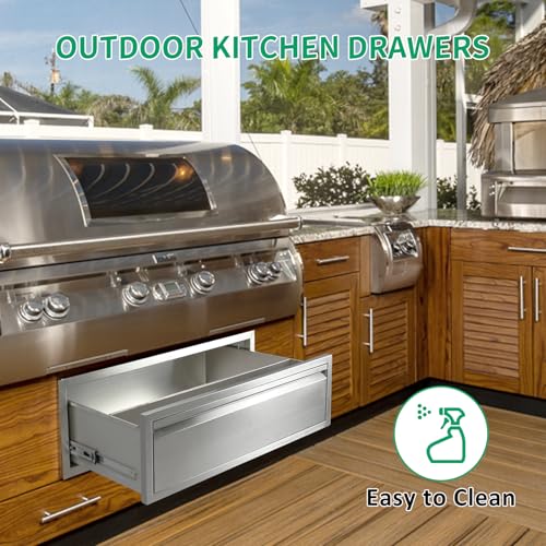 Image of Outdoor Kitchen Drawers 30 inch W x 10 inch H x 23 inch D Stainless Steel Single Drawers with Hidden Handle for BBQ Island, Patio Grill Station & Outdoor Kitchen Cabinets
