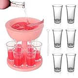 ADOTBLOB 6 Shot Pourer Glass Dispenser and Holder, 6 x 2 Oz Pink Acrylic Shot Glasses, Adjustable 2-6 Shots, Safe Plastic, Even Pour, Party, Wedding, Family Gatherings
